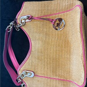 Michael Kors Woven Tan and Pink Shoulder Bag